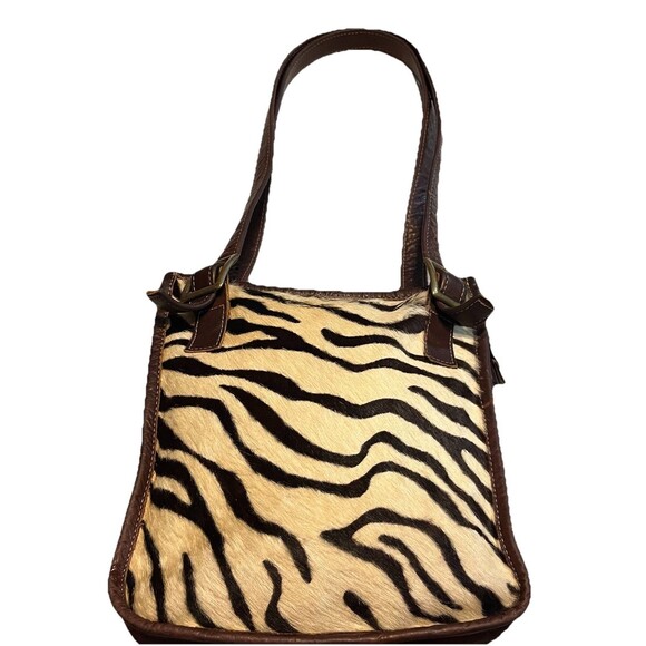 Western Hair On Cowhide Zebra Print Genuine Leather Shoulder Bag Made In USA - Picture 1 of 16